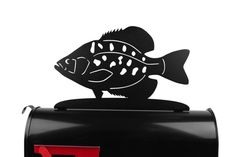 a black mailbox with a fish on it