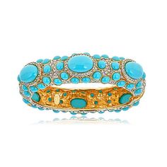 Kenneth Jay Lane Turquoise Pave Cabochon Bangle  Bracelet Designer Earrings Studs, Beach Jewellery, Turquoise Gold Ring, Pave Jewelry, Jewellery Rings, Elizabeth Cole, Sparkly Jewelry, Crystal Bangle, Bangles Jewelry Designs