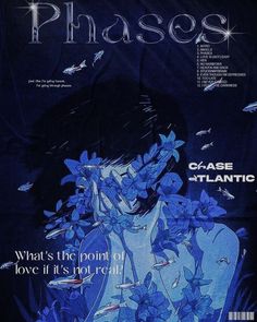 a magazine cover with an image of a woman surrounded by blue flowers