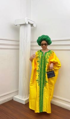 Long Yellow Dress For Festivals, Long Yellow Dresses For Festivals, Long Yellow Festival Dress, Traditional Yellow Maxi Dress For Festivals, Traditional Yellow Maxi Dress For Party, Yellow Long Sleeve Festival Kaftan, Festival Long Sleeve Yellow Kaftan, African Embroidery, Bubu Dress