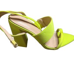 Almost Brand New. Message For Details! Spring Casual Heels For Night Out, Casual Spring Heels For Night Out, Trendy 4-inch Heels For Spring, Spring Green Sandals For Night Out, Chic Yellow Heels For Spring, Trendy Yellow Heels For Spring, Yellow Heels For Night Out In Spring, Fuzzy Heels, Pink Platform Heels