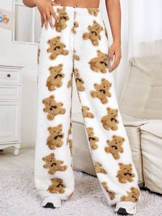 Wide Leg Pyjama Pants, Pajama Pants Fuzzy, Night Dress For Bride, Fluffy Pj Pants, Sleepy Vibes, Teddy Bear Pants, Fluffy Pants, Teddy Bear Outfit, Night Dress Online