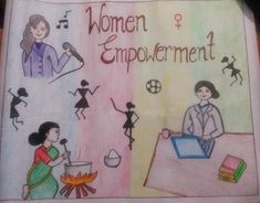 a drawing of women doing different things in front of a sign that says women employment