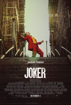 a movie poster for the film joker starring in an urban setting with stairs leading up to buildings