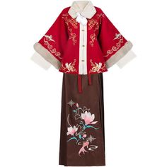 Vintage Floral Embroideried Coat Pleated Skirt Set - Red / S Pleated Skirt Set, Dark Academia Clothing, Anime Lingerie, Embroidered Coat, Han Dynasty, Chic Coat, Kawaii Dress, Maid Dress, Princess Style