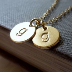 Initial Disc Necklace - Two Discs -14K Goldfilled. $37.00, via Etsy. Stamped Gold Charm Necklaces In Sterling Silver, Gold Stamped Sterling Silver Charm Necklaces, Gold Stamped Initial Pendant Charm Necklace, Hand Stamped Gold Round Jewelry, Gold Stamped Charm Necklaces For Anniversary, Gold Sterling Silver Stamped Charm Necklaces, Gold Stamped Charm Necklace For Anniversary, Gold Sterling Silver Round Disc Charm Necklace, Simple Engraved Gold Charm Necklace