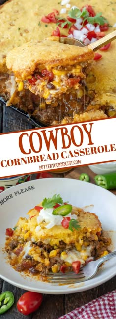 the cowboy cornbread casserole is ready to be eaten on the grill and served