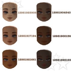 several different types of female faces with numbers in the bottom right corner and on the left side