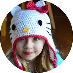 Crochet in Color: Hello Kitty Hat Pattern Hello Kitty Hat, Crochet Hello Kitty, Pola Topi, Hello Kitty Crochet, Crochet Baby Hat Patterns, Hat Patterns Free, Confection Au Crochet, Baby Hat Patterns, Bonnet Crochet