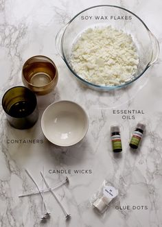 ingredients to make homemade marshmallows laid out on a marble counter top