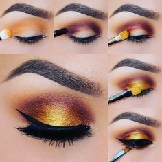 Gold Smokey Eye Step By Step, Chiefs Eye Makeup, Goddess Makeup Tutorial, Meredith Duxbury Palette Looks, Makeup Tutorial Eyeshadow Step By Step, Sunset Eyeshadow Tutorial Step By Step, Step By Step Eyeshadow Looks, Eyeshadow Tutorial Step By Step, Eyeshadow Looks Step By Step