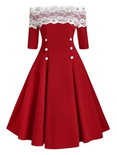 1950s Inspired Dress, Rockabilly Mode, 파티 드레스, Standard Dress, Lace Button, Rockabilly Fashion, Inspired Dress, Embellished Dress, Christmas Dress