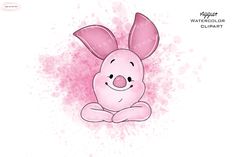 a pink bunny sitting on top of a white surface with the words happy watercolor clipart