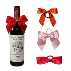 a bottle of wine with a bow tie