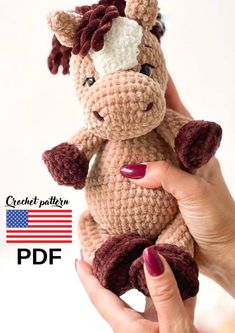 a hand holding a small stuffed animal in it's right hand with the caption crochet pattern