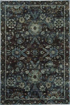 an area rug with blue and brown colors