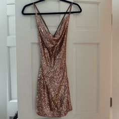 Women’s Pink Sequin Cowl Neck Criss Cross Adjustable Bodycon Mini Dress In Perfect Condition And Never Worn Size Small Fashion Nova Dresses, Pink Sequin, Bodycon Mini Dress, Cowl Neck, Criss Cross, Pink And Gold, Fashion Nova, Pink Ladies, Sequin