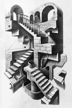 a pencil drawing of stairs and steps