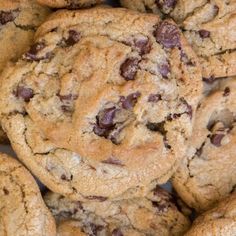 chocolate chip cookies piled on top of each other