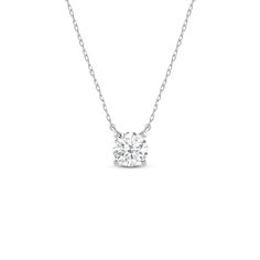 The easygoing elegance of this piece works for a myriad of occasions and outfits. The white gold necklace features a round diamond on a stylized basket with four baby claw prongs. With a dainty sparkle, you can easily incorporate this piece into your daily casual wear. Modern Solitaire Necklace With Single Round Cut Diamond, Refined White Gold Solitaire Necklace With Single Cut Diamonds, Modern Solitaire Round Diamond Necklace, Modern Round Cut Solitaire Necklace, Timeless Solitaire Pendant Necklace With Prong Setting, Modern Round Solitaire Necklace For Formal Occasions, Modern Round Solitaire Necklace For Formal Events, Refined White Gold Round Solitaire Necklace, Modern Necklace With Single Round-cut Diamond