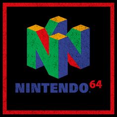 the nintendo 64 logo is shown in red, green, and blue on a black background