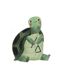 a drawing of a turtle with a letter on it's back, sitting in front of a white background