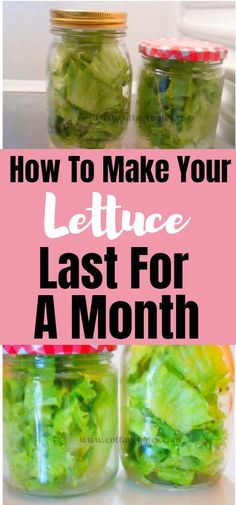 lettuce in jars with the words how to make your lettuce last for a month