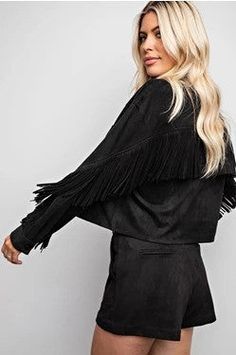 Fabulous Fringe Trim Crop Jacket | JQ Clothing Co. Fringe Blazer, Contemporary Chic, Fringe Trim, Black Crop, Crop Jacket, High Waisted Pants, Evening Wear, Black Color, Night Out