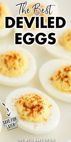 deviled eggs with cinnamon sprinkled on top and the words, the best deviled eggs