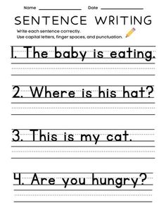 the sentence writing worksheet for children to learn how to write and use it