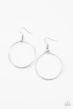 Featuring an iridescent shimmer, glassy white seed beads are threaded along a dainty wire hoop for a colorful finish. Earring attaches to a standard fishhook fitting.

 Sold as one pair of earrings. Fish Hook Earrings, Paparazzi Accessories, White Rhinestone, White Earrings, Paparazzi Jewelry, White Beads, Boutique Jewelry, Silver Hoops, Fish Hook