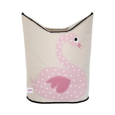 a pink and white flamingo shaped storage bag