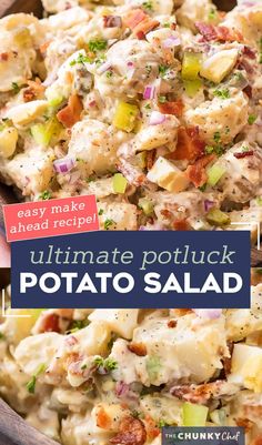 the ultimate potato salad recipe is loaded with potatoes, celery and bacon