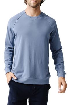 Soft, breathable and all-day comfortable, this stretchy crewneck sweatshirt wicks away moisture and makes a great go-to whether you're active or relaxing. Crewneck Moisture-wicking fabric engineered for dryness and comfort 70% viscose, 26% acrylic, 4% spandex Machine wash, tumble dry Imported Wicks, Moisture Wicking Fabric, Moisture Wicking, Crewneck Sweatshirt, Long Sleeve Tshirt Men, Crew Neck Sweatshirt, Nordstrom, Sweatshirts Hoodie, Crew Neck