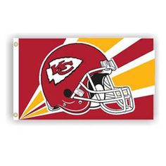 a kansas chiefs football helmet on a red and yellow background