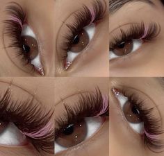 #lashes #pink Lash Ideas With Color, Red And White Lash Extensions, Rainbow Eyelash Extensions, Burgundy Lash Extensions, Valentine Lashes Extensions, Sparkly Lash Extensions, Pink And White Lash Extensions, Color Lash Sets, Lash Color Extensions