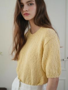 Composition : cotton 100%Color : Light YellowCountry of Origin : Republic of Korea Crew Neck Cotton Knitted Top, Crew Neck Cotton Knit Top, Knitted Cotton Crew Neck Top, Yellow Soft Knit Sweater For Spring, Spring Yellow Soft Knit Sweater, Spring Yellow Soft Knit Tops, Spring Cotton Knit Top With Crew Neck, Yellow Crew Neck Casual Sweater, Yellow Casual Crew Neck Sweater