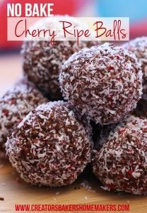 no bake cherry ripe balls are stacked on top of each other and ready to be eaten