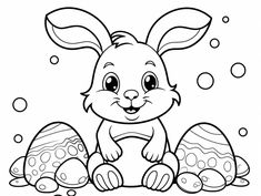 illustration of Hoppy Easter coloring page Free Easter Coloring Pages, Cute Bunnies, Family Activity