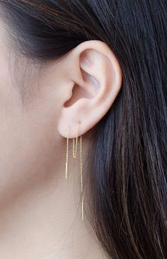 Rings Chain, String Earrings, Threader Earrings Gold, Double Piercing, Edgy Earrings, Long Chain Earrings, Edgy Jewelry, Stick Earrings