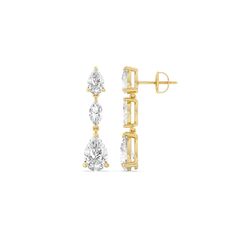 This pair is just what you need to bring a classy, formal look together. These ear danglers feature a pear-cut diamond on a push-back post. Gently "dropping" from it is a gorgeous marquise diamond followed by a slightly bigger pear diamond. With these earrings' linear design and subtle movement, you can effortlessly add interest and personality to your outfit. Timeless Pear-shaped Diamond Earrings For Formal Occasions, Pear-shaped Diamond Earrings For Evening, Luxury Pear-shaped Teardrop Earrings For Formal Occasions, Classic Teardrop Diamond Earrings For Evening, Classic Teardrop Diamond Earrings For Formal Occasions, Elegant Marquise Diamond Earrings For Formal Occasions, Timeless Pear-shaped Earrings For Formal Occasions, Timeless Pear-shaped Formal Earrings, Formal Pear-shaped Diamond Earrings