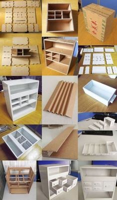 many different types of shelves and drawers are shown in this collage, including one with the