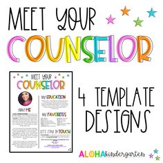 a poster with the words meet your counselor and an image of a teacher's name