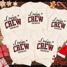 ⭐️ For shirt with custom names and numbers go here: https://wordybunnyboutique.etsy.com/listing/1811138669/custom-cousin-crew-christmas-shirts ⭐️ Cousin Crew Shirts, Matching Cousin Shirts for Kids through adults! Shop with Confidence! We are a 5-Star Rated Shop! Step up your cousin Christmas stepping into these Christmas "Cousin Crew" t-shirts! These eye-catching shirts feature a bold, on-style, design and funky font. Made from high-quality, comfortable fabric, they are perfect for family gathe Cousin Christmas Pajamas, Christmas Cousin Crew Shirts, Cousin Crew Christmas Shirts, Cousin Crew Shirts, Cousin Shirts, Funky Fonts, Christmas Pajamas Kids, Matching Family Shirts, Cousin Crew