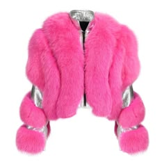 Silver Genuine Leather Crop Jacket With Pink Fox Fur. Such A Dope Jacket. Custom Order Leather Crop Jacket, Dope Jackets, Cream Leather Jacket, Faux Leather Motorcycle Jacket, Pink Leather Jacket, Catty Noir, Fur Leather Jacket, Pink Fox, Faux Suede Jacket