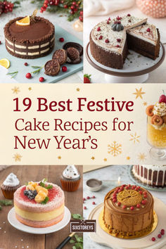 the cover of 19 best festive cake recipes for new year's cookbook