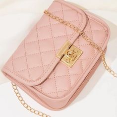 Adorable Crossbody Bag Shoulder Purse Gold Tone Turn Clasp Adjustable Gold Chain Pink Pouch Bag With Chain Strap, Pink Pouch Shoulder Bag With Chain Strap, Spring Pink Bag With Chain Strap, Pink Chain Strap Bag For Spring, Spring Pink Bags With Chain Strap, Pink Spring Bags With Chain Strap, Feminine Pink Crossbody Shoulder Bag, Crossbody Bag Women, Chain Crossbody Bag