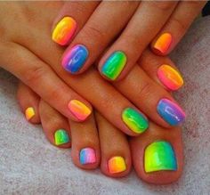 10 Ideas for Summer Toenail Art Rainbow Nail Art Designs, Rainbow Nail Art, Toe Nail Designs, Rainbow Nails, Neon Nails, Nails Desing, Nailed It, Gel Nail Designs