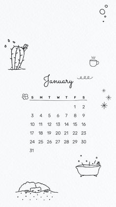 a calendar with the words january written in black ink on white paper and an image of a