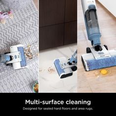 three images showing different types of cleaning equipment